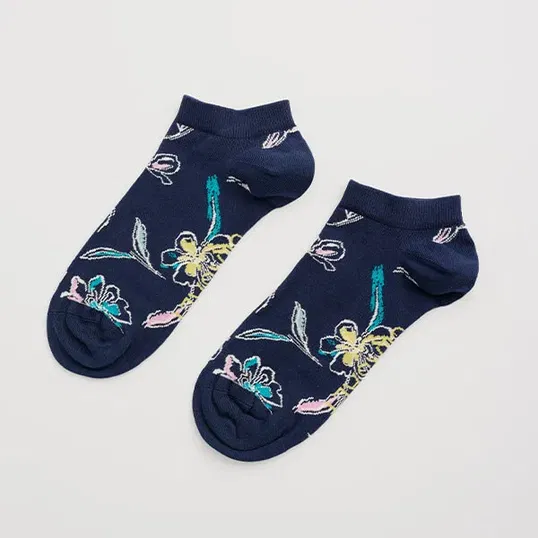 Seasalt Arty Trainer Socks Linear Floral Night Size 4-7