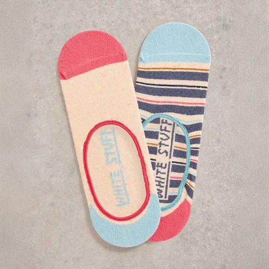 White Stuff 2 Pack Stripe No Show Socks Blue Multi