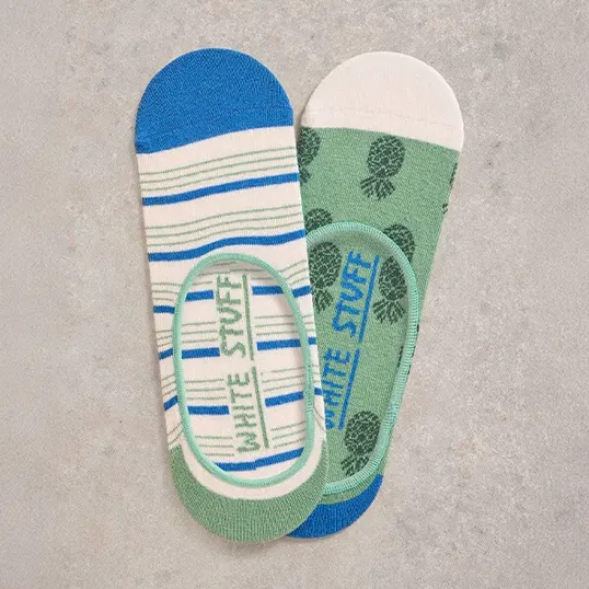 White Stuff 2 Pack Pineapple No Show Socks Green Multi