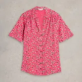 White Stuff Annie Short Sleeve Jersey Shirt Coral Print