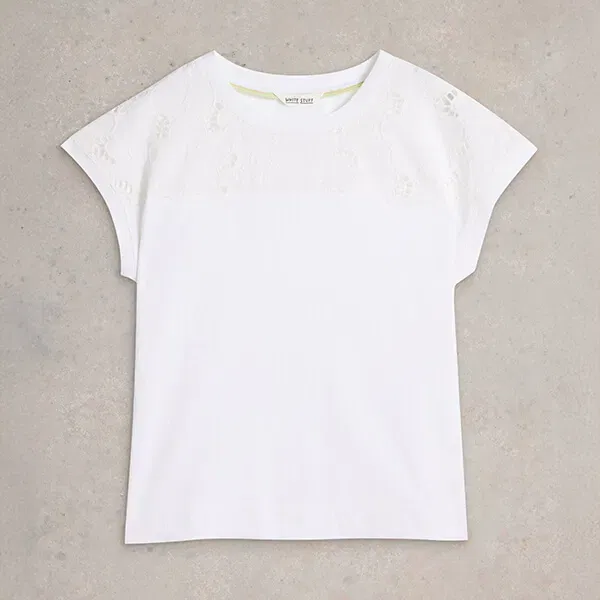 White Stuff Thea Broderie T-Shirt Brilliant White