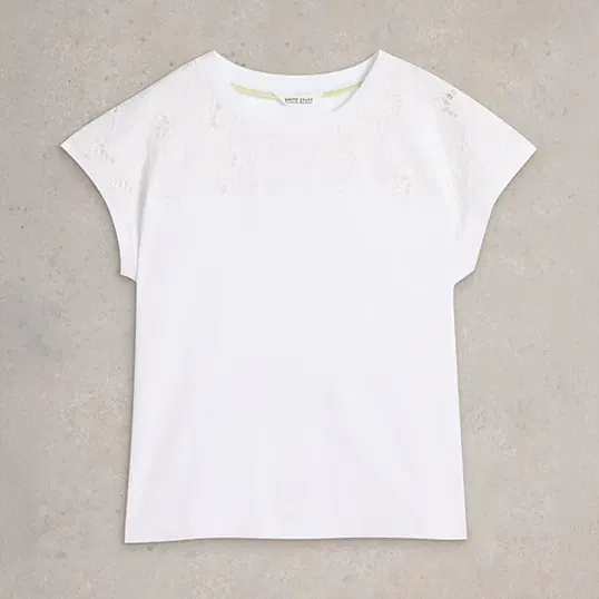 White Stuff Thea Broderie T-Shirt Brilliant White