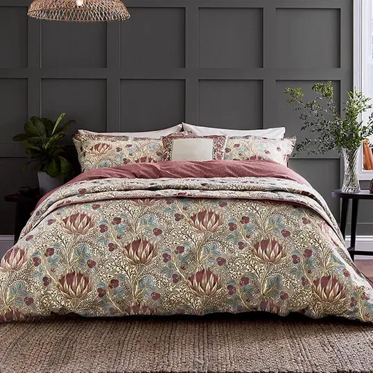 Morris & Co Artichoke Cover Set Super King Size Dove Grey & Wine