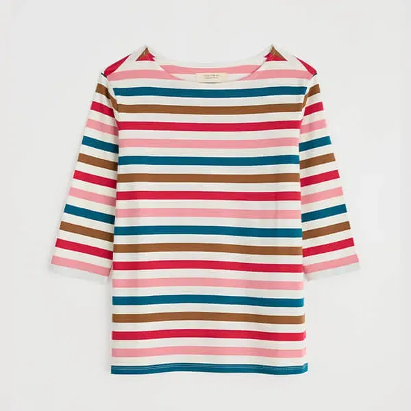 Seasalt 3/4 Sleeve Sailor Top Quad Scallion Pink Sky Breton