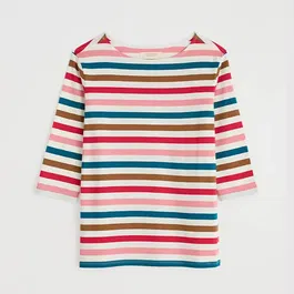 Seasalt 3/4 Sleeve Sailor Top Quad Scallion Pink Sky Breton