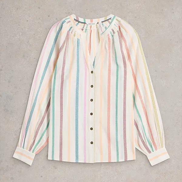 White Stuff Gilly Stripe Jaquard Top Natural Multi
