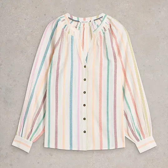 White Stuff Gilly Stripe Jaquard Top Natural Multi