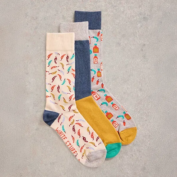 White Stuff Mens 3 Pack Feeling Hot Ankle Socks Natural Multi