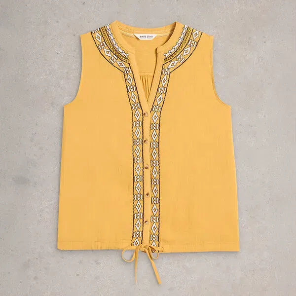 White Stuff Tulip Mic Sleeveless Shirt Mid Yellow