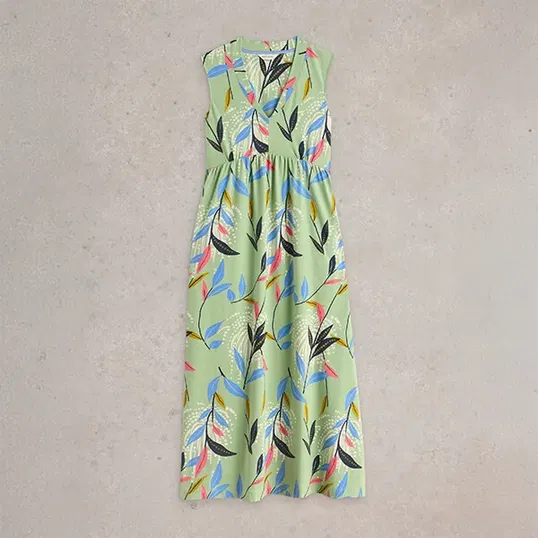 White Stuff Archer Jersey Maxi Dress Green Multi