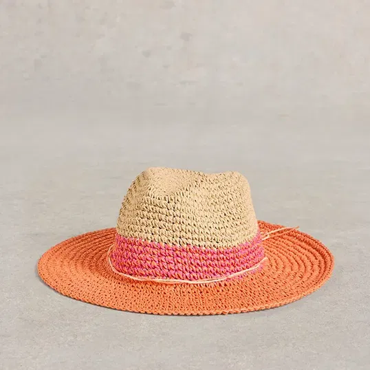 White Stuff Colour Block Fedora Hat Pink Multi