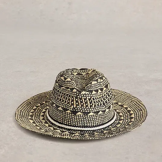 White Stuff Mosaic Fedora Hat Black Multi
