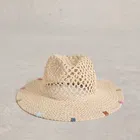 White Stuff Open Weave Fedora Hat Natural Multi
