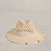 White Stuff Open Weave Fedora Hat Natural Multi