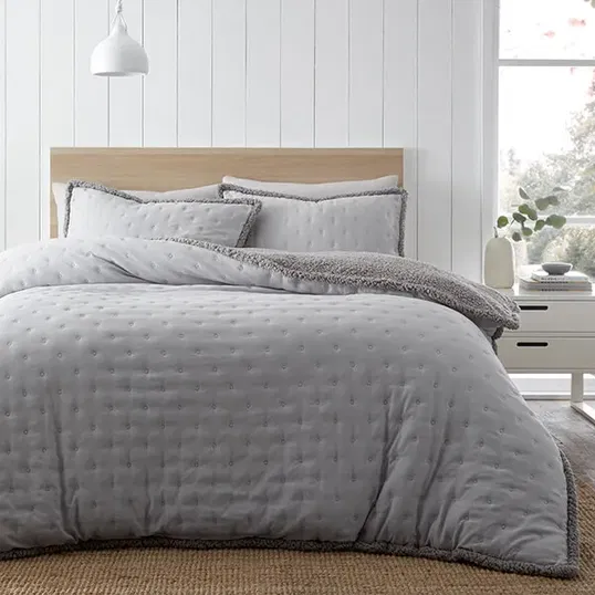 Catherine Lansfield Cosy Nori Sherpa Duvet Set Silver