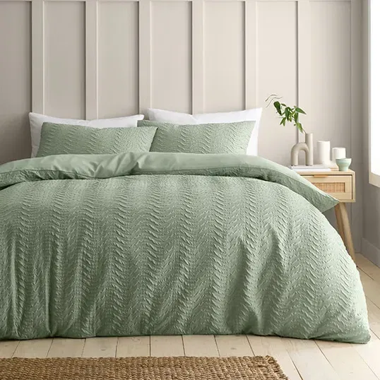 Catherine Lansfield Heatset Wave Duvet Set Mint Green