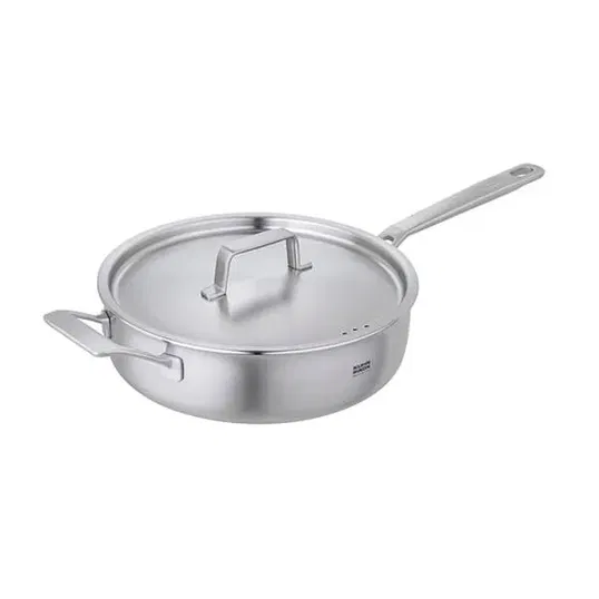 Kuhn Rikon Culinary Fiveply 24cm Uncoated Saute Pan With Lid With Long Helper Handles