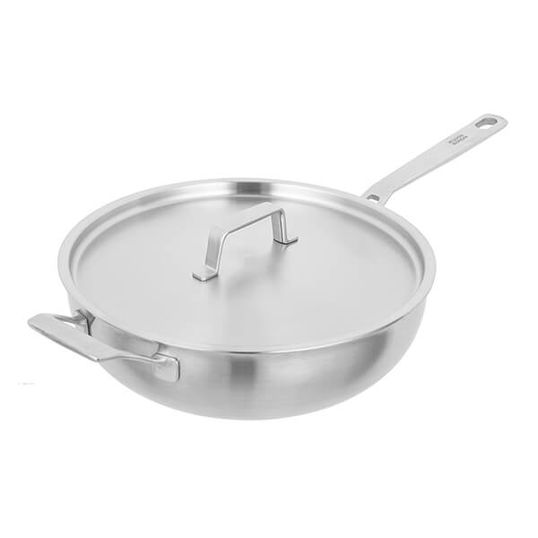 Kuhn Rikon Culinary Fiveply 24cm Uncoated Wok Pan With Lid And Long Helper Handles