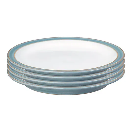 Denby Azure Set Of 4 Rimmed Dinner Plates