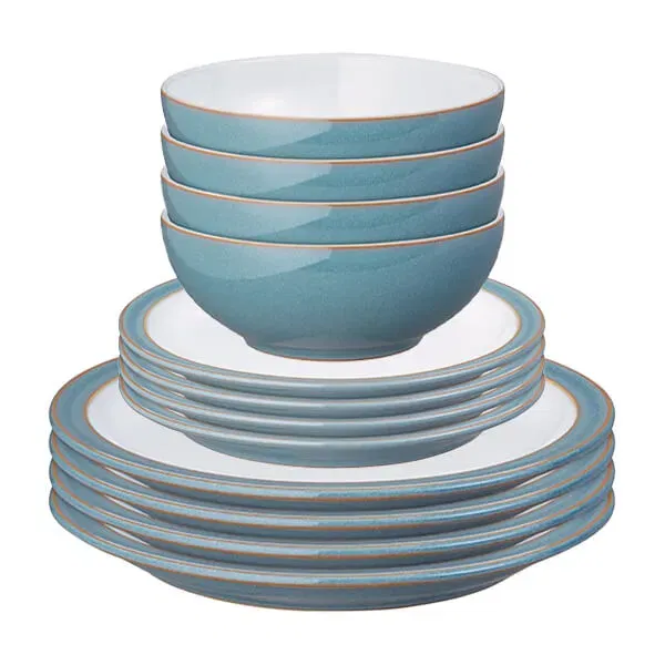 Denby Azure Rimmed 12 Piece Tableware Set