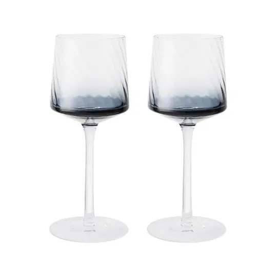 Denby Contemporary Fluted Blue Set Of 2 Wine Glasses