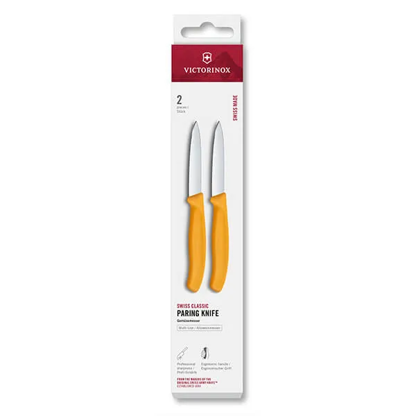 Victorinox Swiss Classic Yellow 8cm Straight 2 Piece Pointed Tip Paring Knife Box Set