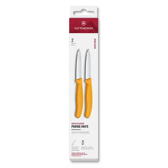 Victorinox Swiss Classic Yellow 8cm Straight 2 Piece Pointed Tip Paring Knife Box Set
