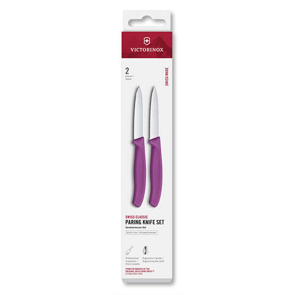 Victorinox Swiss Classic Purple 8cm Serrated/Straight 2 Piece Pointed Tip Paring Knife Box Set