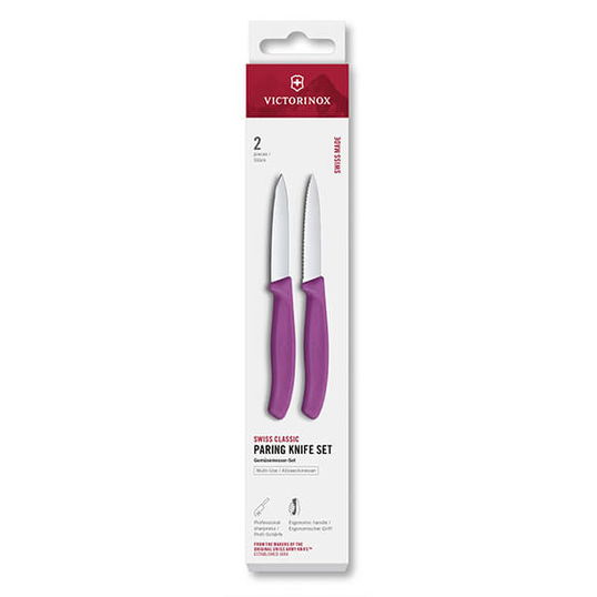 Victorinox Swiss Classic Purple 8cm Serrated/Straight 2 Piece Pointed Tip Paring Knife Box Set