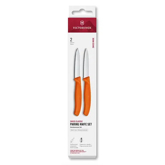 Victorinox Swiss Classic Orange 8cm Serrated/Straight 2 Piece Pointed Tip Paring Knife Box Set