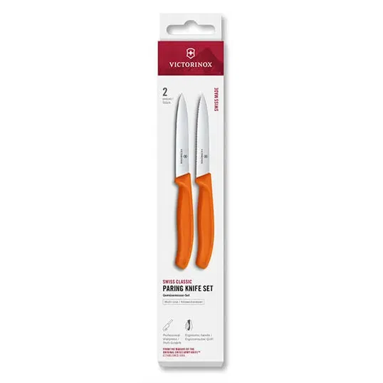 Victorinox Swiss Classic Orange 10cm Serrated/Straight 2 Piece Paring Knife Box Set