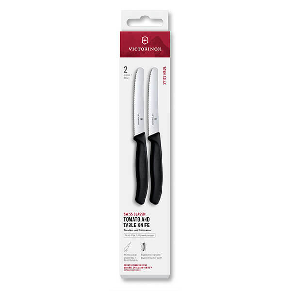 Victorinox Swiss Classic Black 11cm Serrated 2 Piece Tomato & Table Knife Box Set