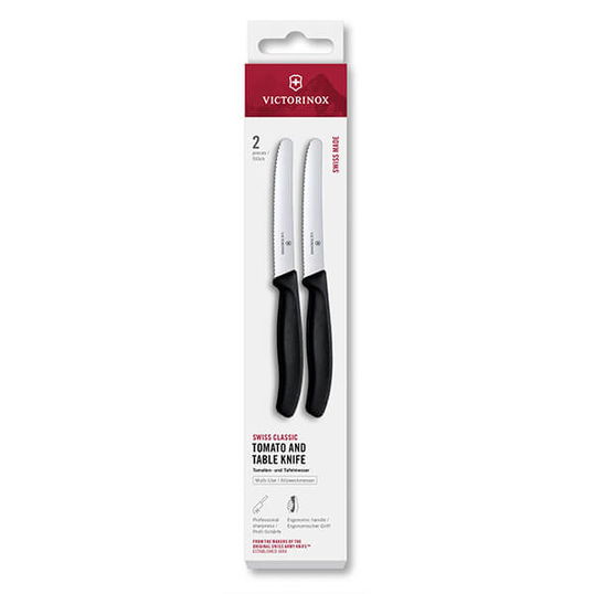 Victorinox Swiss Classic Black 11cm Serrated 2 Piece Tomato & Table Knife Box Set