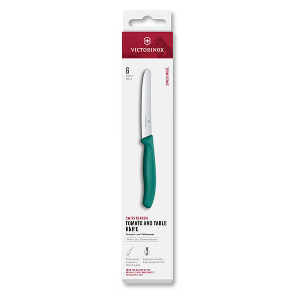 Victorinox Swiss Classic Green 11cm Serrated 6 Piece Tomato & Table Knife Box Set