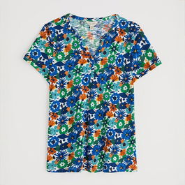 Seasalt Waterflow Short Sleeve Top Screenprint Floral Chalk