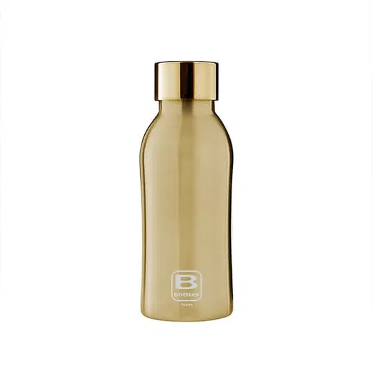 Bugatti B Bottle Twin 350ml Thermal Water Bottle Yellow Gold Brushed