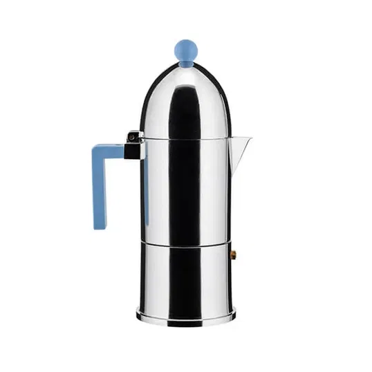 Alessi La Cupola 6 Cup Espresso Coffee Maker For Induction with Blue Handle