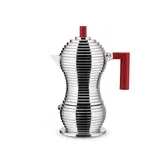 Alessi Pulcina 3 Cup Espresso Coffee Maker For Induction with Red Handle