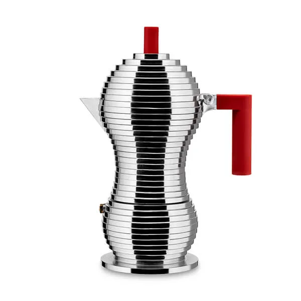 Alessi Pulcina 6 Cup Espresso Coffee Maker For Induction with Red Handle