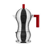 Alessi Pulcina 6 Cup Espresso Coffee Maker For Induction with Red Handle