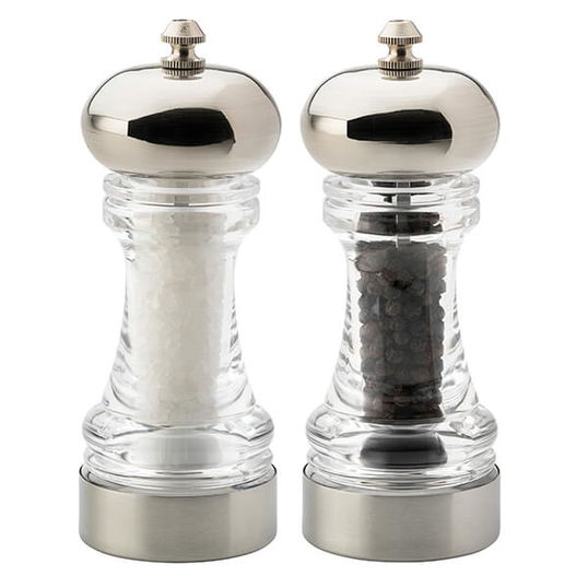 English Tableware Company York Acrylic/Chrome Top Filled Salt & Pepper Mill Set