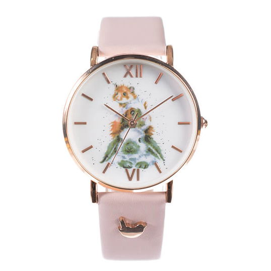 Wrendale Designs Piggy In The Middle Watch Pink Leather Strap