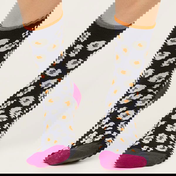 Thought GOTS Organic Cotton Leopard Print Socks Dark Navy Size 4-7