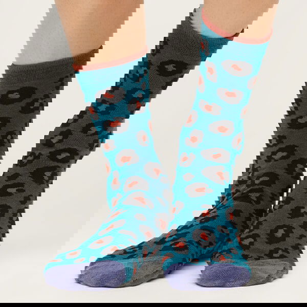 Thought GOTS Organic Cotton Leopard Print Socks Lagoon Blue Size 4-7
