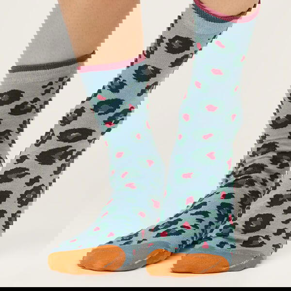 Thought GOTS Organic Cotton Leopard Print Socks Sea Blue Size 4-7