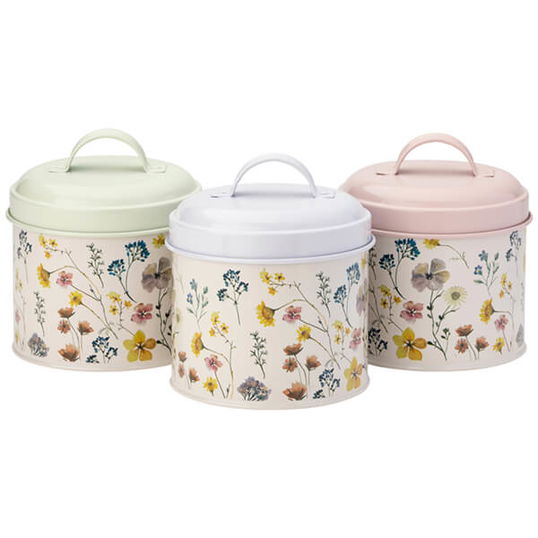 English Tableware Company Pressed Flowers Set of 3 Storage Tins