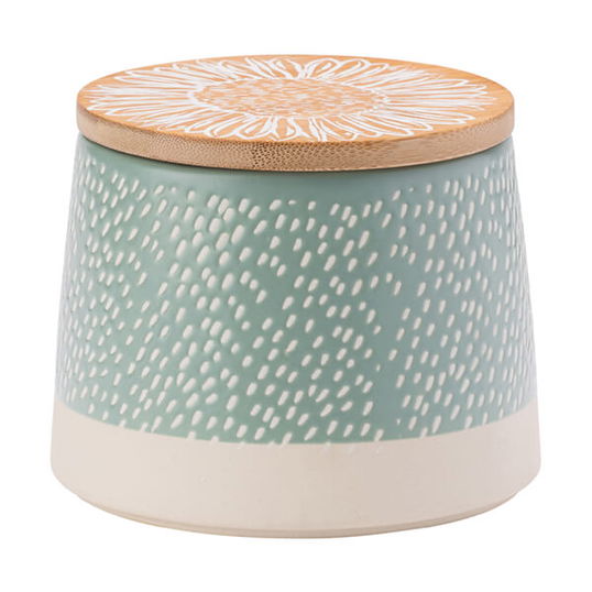 English Tableware Company Artisan Flower Blue Canister with Bamboo Lid