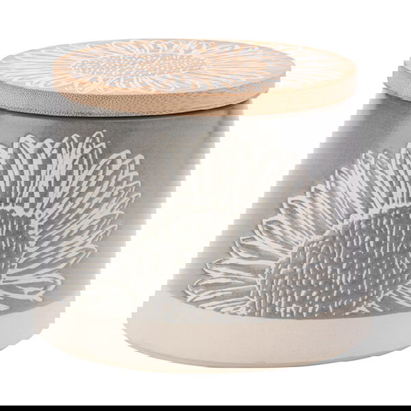 English Tableware Company Artisan Flower Grey Canister with Bamboo Lid