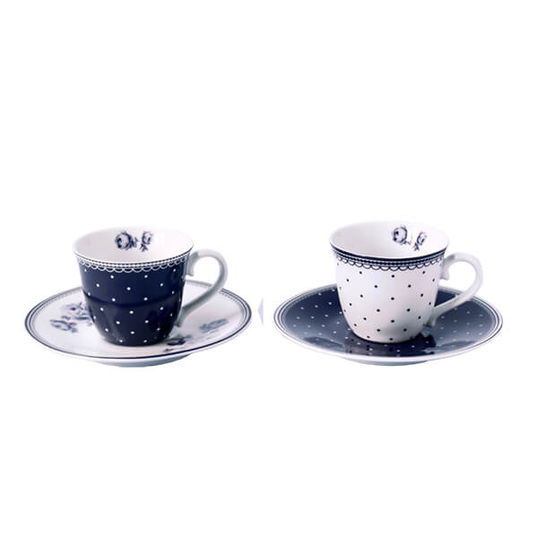 Katie Alice Vintage Indigo Set Of Two Espresso Cups And Saucers (New)