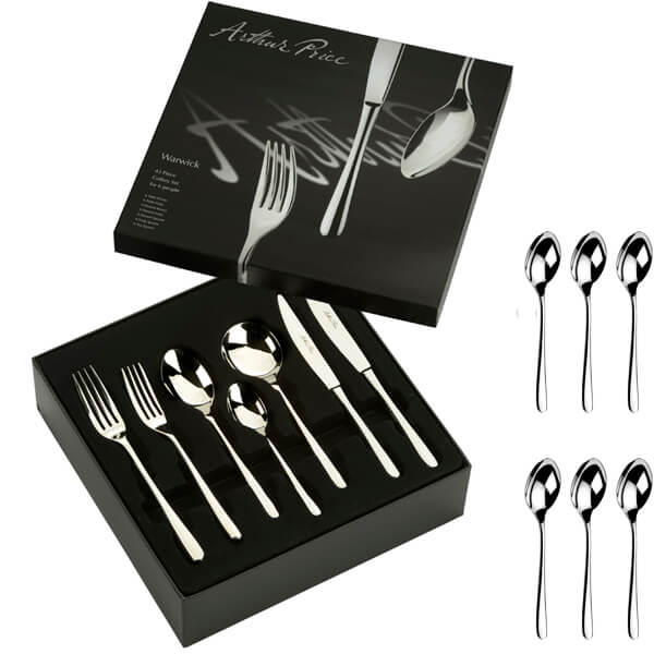 Arthur Price Signature Warwick 42 Piece Cutlery Box Set plus FREE Set of 6 Tea Spoons